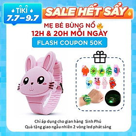 Đồng Hồ Trẻ Em Đèn Led Thỏ Dây Silicon cho bé gái