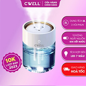 Máy phun sương mini CWELL 2L, máy tạo độ ẩm không khí 3 chế độ phun sương mịn kiêm đèn Led nhiều màu