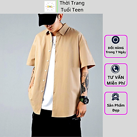 Hình ảnh Áo sơ mi form rộng tay ngắn nam nữ unisex phong cách hàn quốc trẻ trung vải lụa mềm mát-MNR01