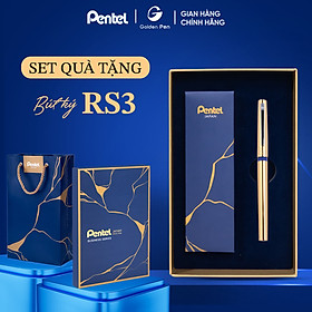 Bút ký Pentel RS3G/RS3S cao cấp thân kim loại mạ vàng bạc sang trọng ngòi mực xanh gel energel 0.8mm viết mượt khô nhanh