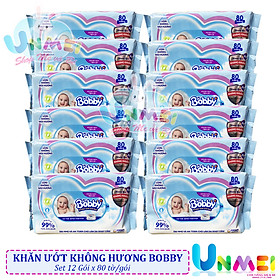 Combo tiết kiệm: 12 gói khăn ướt bobby care bổ sung 80 miếng/gói