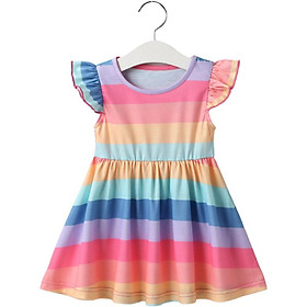 Đầm màu cầu vồng thời trang mùa hè cho bé gái-Màu Nhiều màu-Size