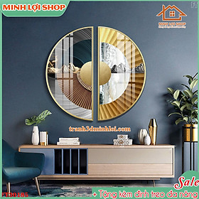 Tranh tròn bán nguyệt CÁ HIỆN ĐẠI trừu tượng treo tường trang trí phòng khách cực sang TẶNG KÈM ĐINH TREO