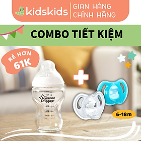 COMBO Ty Ngậm Silicon Siêu Nhẹ Cho Bé Tommee Tippee Ultra Light 6-18 Tháng & Bình Sữa Thuỷ Tinh Tommee Tippee 250ml