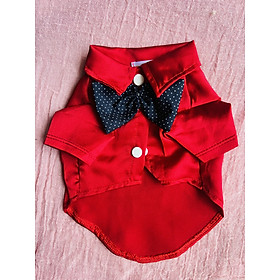 Áo sơ mi nơ màu đỏ cao cấp từ 1-10kg cho chó mèo