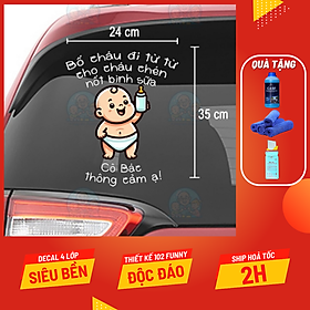 Decal dán xe, tem dán xe, Baby in car thiết kế đặc biệt phủ sơn UV dán kính hậu ôtô Mày mò Store - Decal em bé