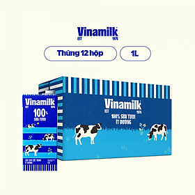 Thùng 12 Hộp Sữa Tươi Tiệt Trùng Vinamilk 100% Ít Đường (1L)