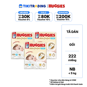 Combo 3 gói Tã/bỉm dán sơ sinh Huggies Skin Perfect NB 70+4 miếng với 2 vùng thấm giảm kích ứng da