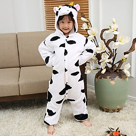 Bộ Đồ thú bò sữa liền thân lông mịn Pijama dành Cho Người Lớn và Trẻ Em kiểu dáng Động Vật Hoạt Hình Cosplay