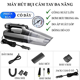 Máy hút bụi ô tô kiêm bơm lốp xe đa năng 4 trong 1, máy hút bụi gia đình cầm tay đa năng tiện lợi 2 phiên bản có dây và không dây