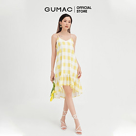 Đầm nữ 2 dây phối bèo GUMAC họa tiết caro trẻ trung, năng động DB482