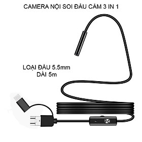 Mua Camera nội soi 5.5mm đầu kết nối 3 trong 1  dài 1-2-5m tùy chọn (hỗ trợ điện thoại Android và máy tính)