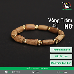 Vòng Trầm Hương Thiên Nhiên - Kiểu Đốt Trúc Đính Hạt Vàng Tĩnh Điện - Tinh Tế Cho Phái Nữ