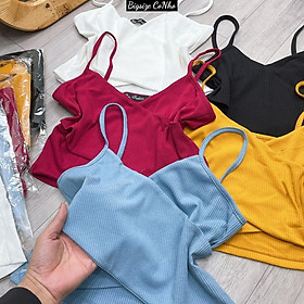 Áo dây bigsize nữ đan chéo kiểu dính liền không mút đệm, Áo bra hai dây chất gân tăm 60-92kg G104 - Vàng
