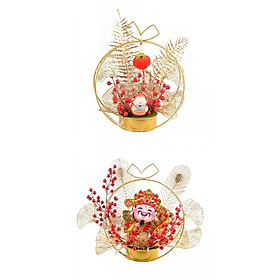 Chinese New Year Ornaments Lighted Artificial Potted Flower for Home