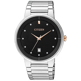 Đồng Hồ Citizen Nam Đính Đá Swarovski Dây Kim Loại Pin-Quartz BI5014-58E - Mặt Đen (40mm)
