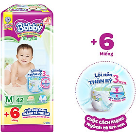 Tã quần Bobby mới M42 - Lõi nén thần kì 3mm - Siêu mỏng khô thoáng bất ngờ - Tặng thêm 6 miếng