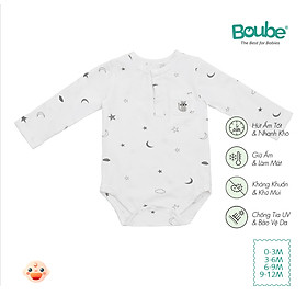 Bodychip, bộ liền tam giác dài tay cho bé sơ sinh họa tiết trăng sao Boube, vải Cotton organic thoáng mát - Size 0-12M