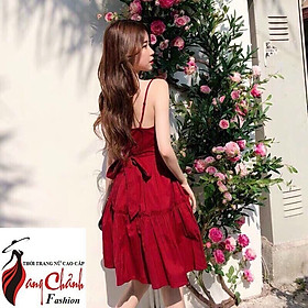 Đầm hai dây nhún tầng có mút siêu xinh
