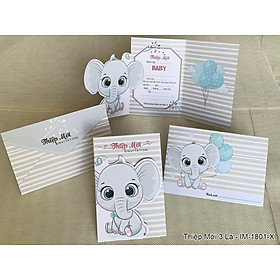 Combo 50 thiệp mời sinh nhật 3 lá voi con IM-1801-X