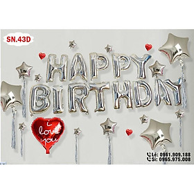 Set bóng chữ happy birth day tự trang trí tone màu bạc