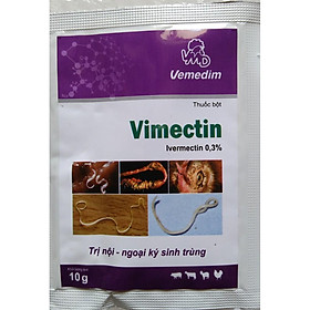 1 gói vimectin 10g tr.ị nội - ngoại k.í si.nh trù.ng cho yến phụng, vẹt,