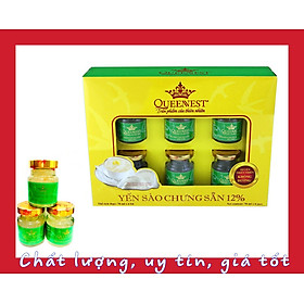 Yến sào chưng sẵn không đường QUEENNEST 12% Hộp 6 Hũ