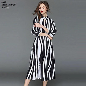 DRESS492 ĐẦM SUÔNG SỌC KẺ THẮT EO