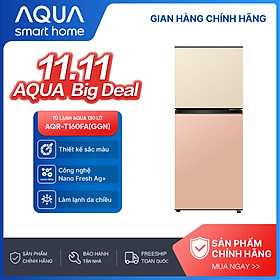 Tủ lạnh AQUA 130 lít ngăn đá trên AQR-T160FA(GGN) - Màu Be hồng - Freeship toàn quốc - Bảo hành 2 năm - Hàng chính hãng