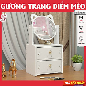 Kệ Mỹ Phẩm Gương Tai Mèo 2 Tầng Để Bàn