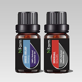 Combo 2 Chai Tinh Dầu Hợp Hương N'Farm: Thư Giãn (Stress Relife) , Quyến Rũ (Sensual) (10ml x 2)/ Tinh Dầu Thiên Nhiên Nguyên Chất, Tinh Dầu Xông Phòng, Thích Hợp Dùng Với Đèn Xông Và Máy Khuếch Tán Tinh Dầu.