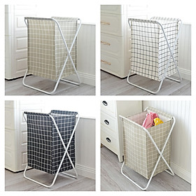 Mua Giỏ sọt vải cỡ lớn đựng đồ giặt  quần áo bẩn có khung sắt xếp gọn sọc caro nhiều màu- Hàng chính hãng