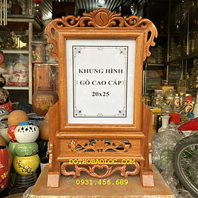 Khung ảnh thờ gia tiên gỗ hương chạm khắc ép kính viền hoa cao cấp cao 47cm 