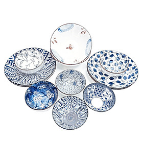Bộ đồ ăn bằng sứ phong cách Nhật Bản 12 món (Hoa văn sắc xưa giả cổ) - Đồ dùng bàn ăn sang trọng