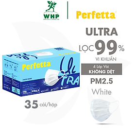 [1 HỘP - PERFETTA ULTRA] - Khẩu Trang Y Tế Chất Lượng Cao, Kháng Khuẩn, Chống Bụi Mịn PM 2.5, Màu Trắng, 4 Lớp, Bảo Vệ Tối Ưu, Đóng Gói Từng Cái - (35 cái/hộp)