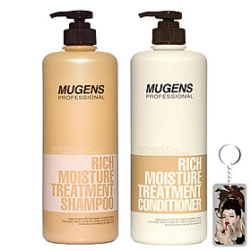 Bộ dầu gội - dầu xả dưỡng chất Mugens Rich Moisture Treatmen 2x1000ml + Móc khóa