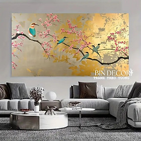 Mua (ẢNH THẬT) Tranh treo tường kim sa cành hoa mùa xuân lấp lánh kèm đinh treo