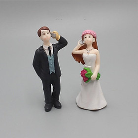 Mô hình cô dâu chú rể bận rộn nghe điện thoại hài hước hóm hỉnh trang trí nhà búp bê, tiểu cảnh, DIY