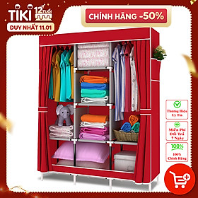 Mua Tủ vải đựng quần áo 3 buồng 8 ngăn khung nhôm dễ lắp ráp tiện lợi - Chính hãng dododios