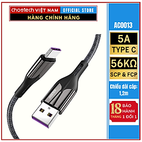 Cáp sạc nhanh Usb To Type C 5A Choetech AC0013 dài 1.2M (Hàng chính hãng)