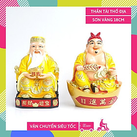 Mua Tượng Thần Tài Thổ Địa đẹp sơn vàng chiêu tài hút lộc - Cao 18cm - Đặc nguyên khối nặng chắc