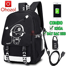 Combo balo phát sáng Boymusic dạ quang Ohazo đẳng cấp + Dây cáp sạc USB