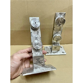 Trụ bắt kính lan can inox 304 mờ hộp 4x20 rỗng tim 8cm, đầu xéo