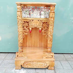 Mua Bàn thờ gỗ Xoan Đào ngang 48 quỳ trụ điện tử màu vàng nhạt