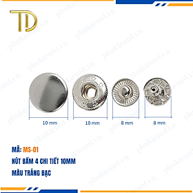 Nút bấm 4 chi tiết, nút bấm túi xách, cúc bấm túi xách 10mm, Mạ điện độ bền 5-8 năm