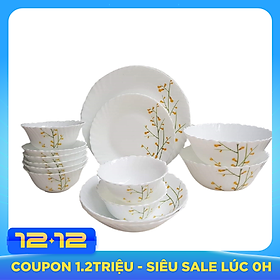 Bộ 16 món bát đĩa bằng thủy tinh ngọc Royal Stuart OPAL-B Hoa văn CITRON WEAVE