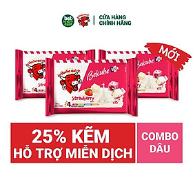 [Chỉ Giao HCM] Combo 3 gói Phô Mai Vuông Belcube Vị Dâu (15 viên) Hỗ Trợ Hệ Miễn Dịch