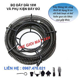 Mua dây thông tắc cống lò xo dài 15 18m và bộ đầu thông dùng máy khoan
