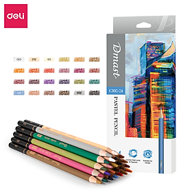 Bút Chì Màu Dmast Cao Cấp Deli - Hộp Chì Màu 12/24 Màu Rõ Nét Dễ Loang Màu -Tô Vẽ Cơ Bản Chuyên Nghiệp - 24 Màu
