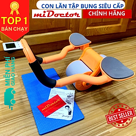 Con lăn Tập Cơ Bụng Bánh Xe Trợ Lực mi02 Thế Hệ Mới 2023 hỗ trợ tập Plank Kèm Bệ Tỳ Tay, Đồng Hồ, Đệm Gối - Chính Hãng miDoctor